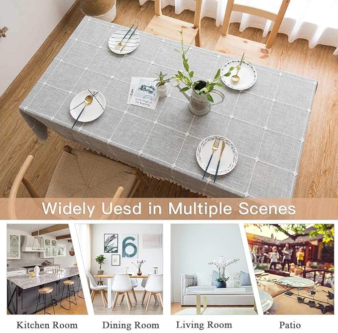 Deep Dream Tablecloths, Embroidered Waterproof Table Cloth Cotton Linen Wrinkle Free Anti-Fading Table Cover Decoration for Kitchen Dinning Party Christmas, 55 x 86 Inch - Gray