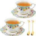 Country Roses Porcelain Tea Cup and Saucer Set by Unknown