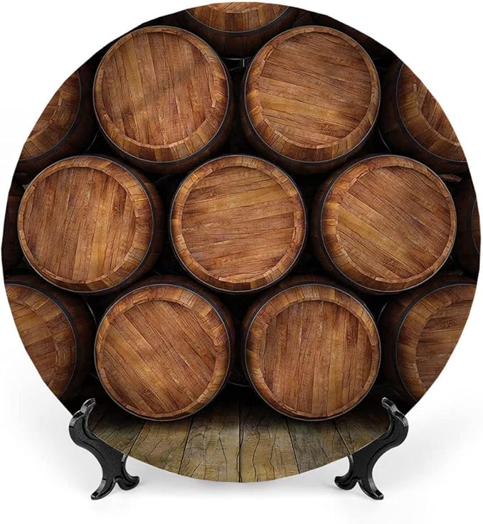 Ceramic Plates, Wine Decorative Ceramic Plates, Wall of Wooden Barrels, 6 Inch, Household Plates Decorative, Multicolor