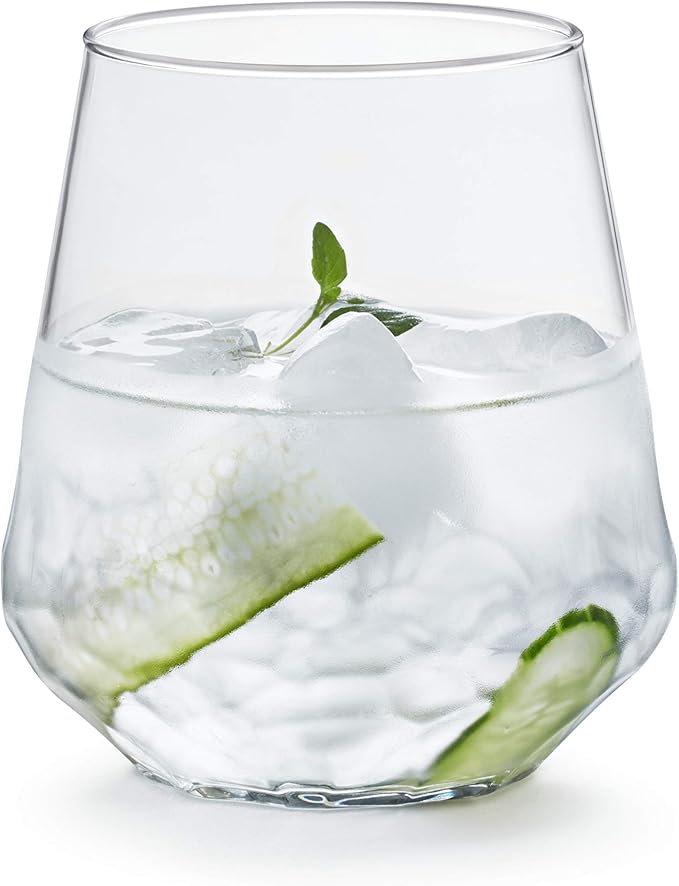 Libbey Hammered Stemless Wine Glasses Set of 8, 17-ounce, Dishwasher-Safe, Chiseled Textured Glassware Set, All Purpose Wine Glasses for Everyday Use