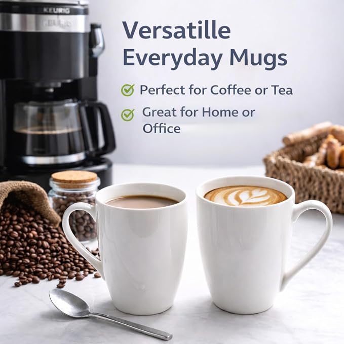GBhome White Coffee Mugs Set of 12, 12 oz Ceramic Coffee Cups | Classic COffee - Image 4