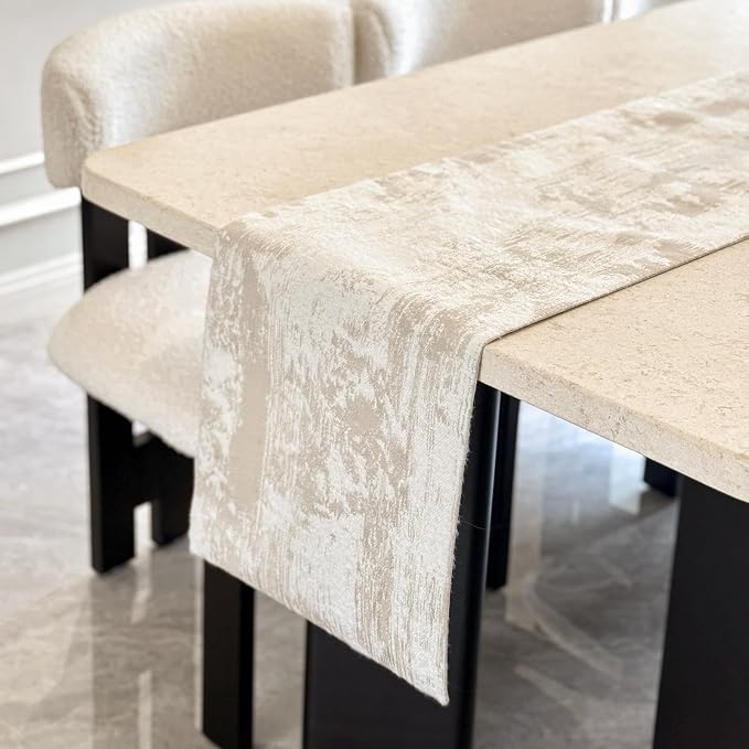 Beige Table Runner 144 Inches Long Cashmere Texture Farmhouse Home Decor Rustic by ZIWUROAD