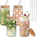Mumufy 4 Pack Wildflower Glass Cups Gift Aesthetic Cute Glass Cup Tumbler by Mumufy
