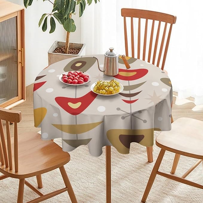 Retro Mid Century Round Tablecloth, Abstract Rustic Colorful Geometric Print Tablecloth for Home Party Dining Room Kitchen Decor 70Inch(178cm)