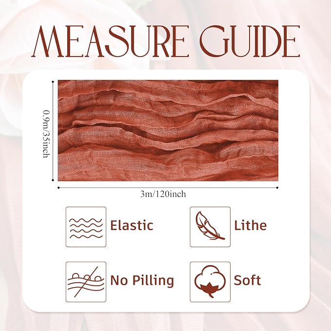 Cheesecloth Fall Table Runner Terracotta 10FT Boho Gauze, 6 Pack | 120 Inch - Image 2