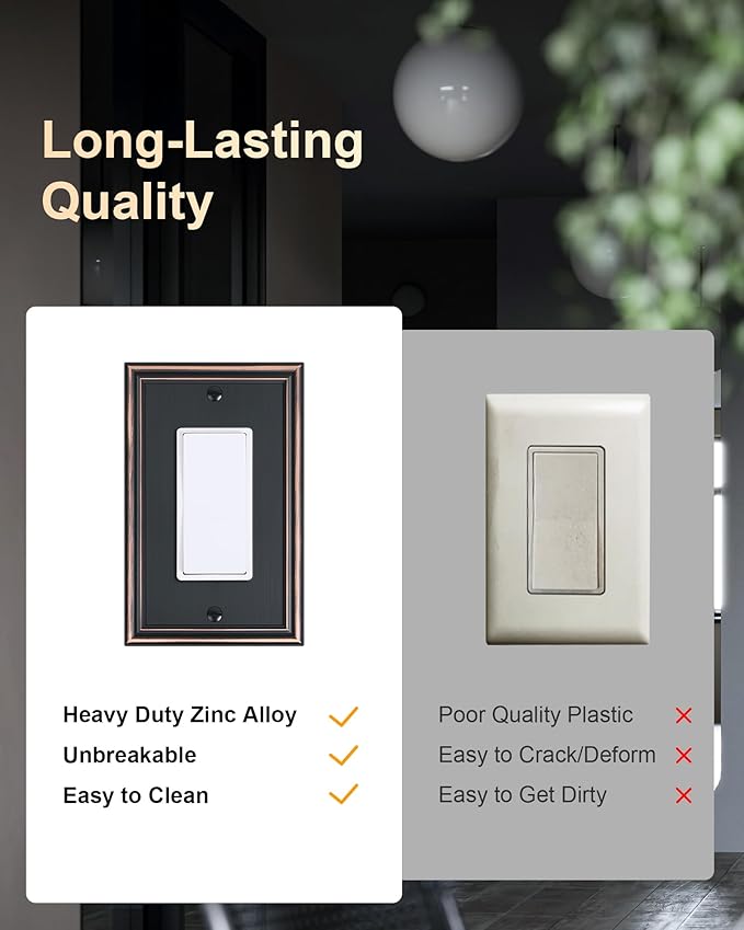 4-Pack Decorator Outlet Cover Plate, Aged Bronze Decorative Switch Plates and Outlet Covers, Durable Zinc Alloy Wall Plates for Electrical Outlets, Receptacle, GFCI Outlet, Dimmer Switch