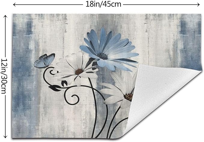 Floral Placemats Set of 4, 12x18 Inch Blue Daisy Flower Table Mats Rectangle Vintage Flowers Holiday Decorative Table Placemats for Party Home Kitchen Dining Table Indoor Outdoor Decoration