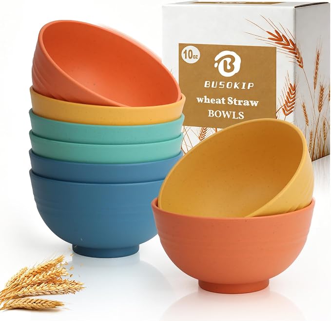 Wheat Straw Bowls 10oz, Small Plastic Bowl Reusable, Unbreakable Dessert Bowls by BUSOKIP