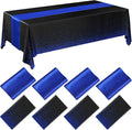 Breling 8 Pack Black and Blue Disposable Plastic Tablecloths and Satin Table Runner Set, 54 x 108 Inch Tablecloth, 12 x 108 Inch Table Runners for Wedding Graduation Birthday Baby Shower New Year