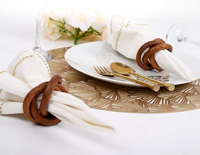Brown Wood Napkin Rings Set of 8, 3-Ring Rustic | Natural wood, smooth edges - Image 7