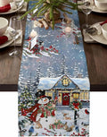 Merry Christmas Table Runner 36 Inches Long, Xmas Trees Snowman Snowflake Table by Unknown
