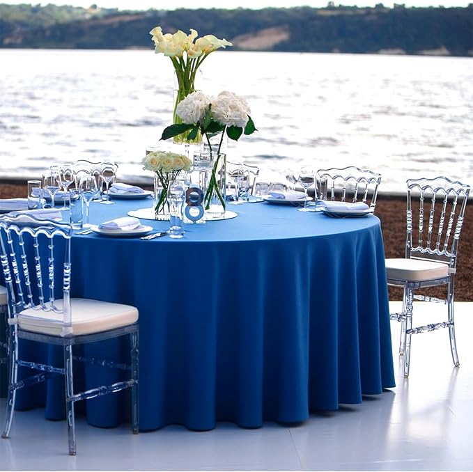 8 Pack Royal Blue Round Tablecloth 90 Inch Stain and Wrinkle Resistant Round Royal Blue Table Cloth Reusable and Washable Polyester Fabric Table Covers for Buffet Wedding Party and Banquet