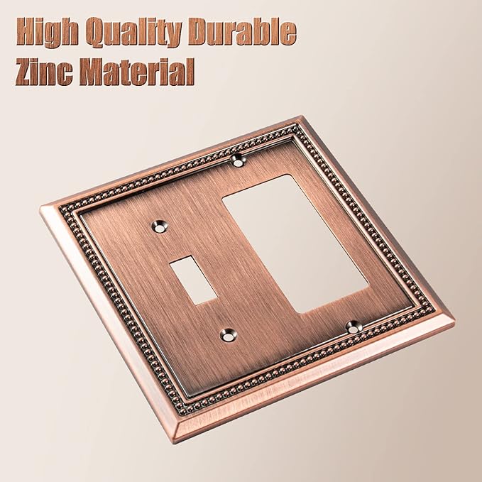 Henne Bery Sunken Pearls Heavy Duty Decorative Wall Plate Switch Plate Outlet Cover (Toggle/Decorator, Antique Copper)