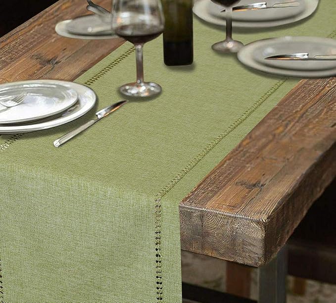 Grelucgo Handcrafted Solid Color Dining Table Runner, Double-Hemstitched - Image 6