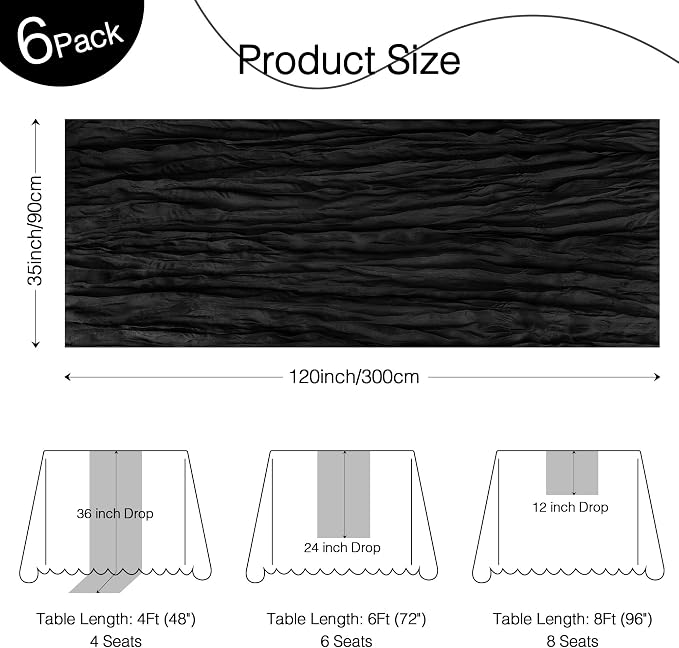 12 Pack Black Cheesecloth Table Runner Boho Gauze Black Decor | 120 Inch Sheer - Image 2