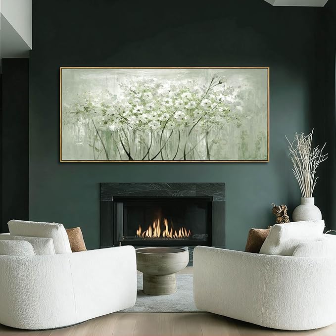 MLART99 Soft Green and White Floral Canvas Extra large Flower Wall Art Texture Botanical Print Plant Posters- 32x70 Inch Modern Home Decor for Living Room Entryway