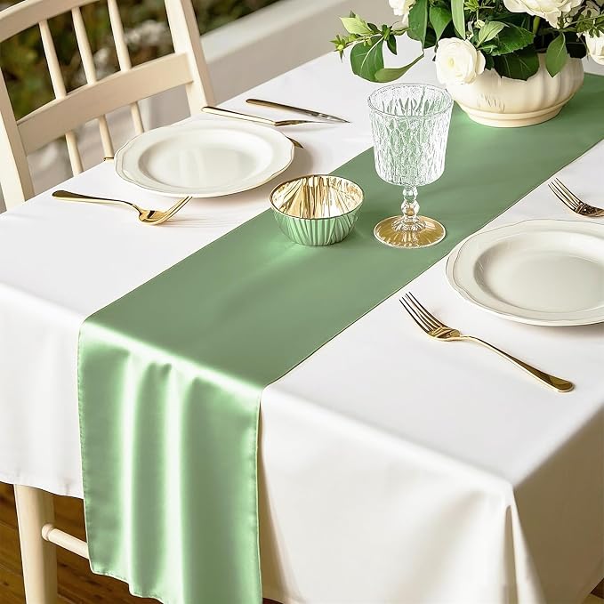 Satin Sage Green Table Runners 10 Pack - Image 4