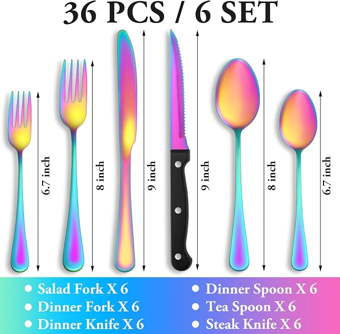 36 Pcs Rainbow Silverware Set - Image 2
