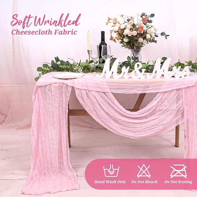 Pesonlook Cheesecloth Table Runner Light Pink, 20 Pack 17.7x108 inch, Long | - Image 8