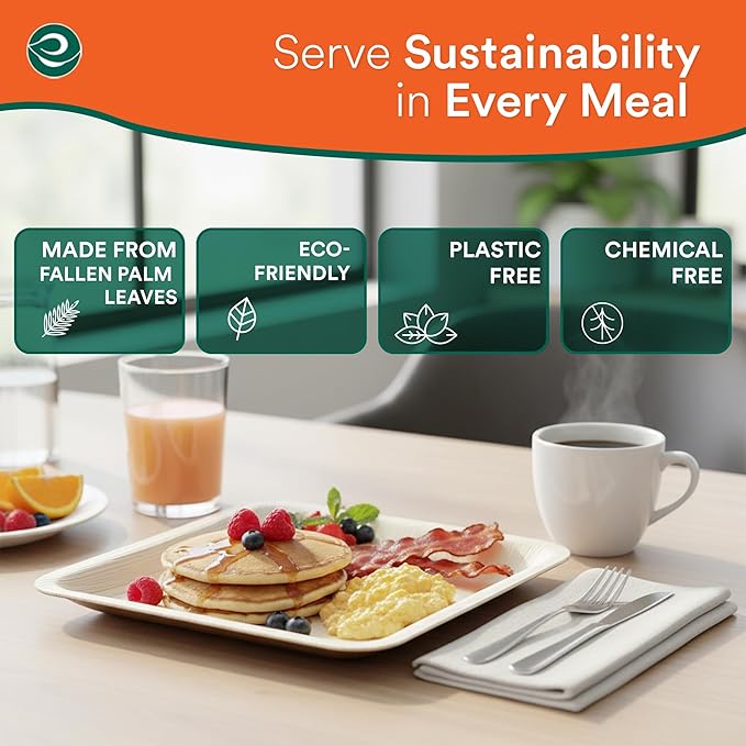 ECO SOUL Palm Leaf Plates 8"(200 Count) Square Compostable Bamboo Plates Heavy- Duty, Biodegradable Eco-Friendly Dinnerware for Party Dinner, Wedding, Holiday & Event