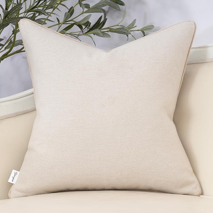 Yangest Neutral Floral Pillow Cover 24 x 24 Inches, Vintage Chenille Square Throw Pillow Cover Soft Decorative Farmhouse Accent Couch Pillow Cover for Living Room Bedroom, Beige