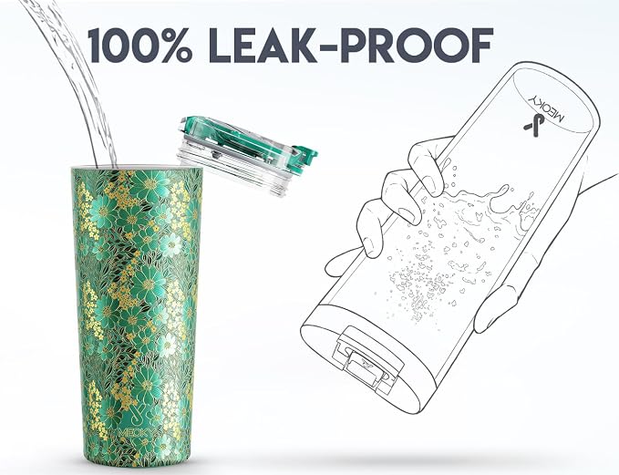Meoky 24 oz Insulated Travel Coffee Mug: Leak Proof Lid, Emerald Bloom | - Image 5