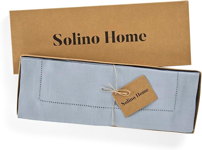 Solino Home 100% Pure Linen Table Runner Dusty Blue Hemstitch, 14 x 156 in | - Image 5