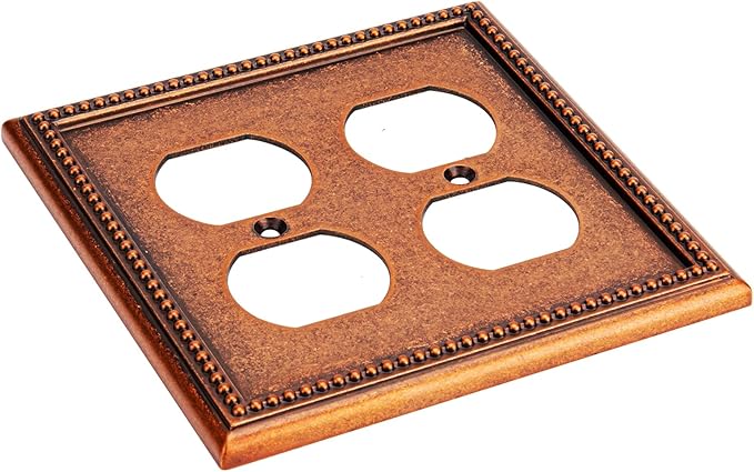 Henne Bery Raised Pearls Decorative Wall Plate Switch Plate Outlet Cover (Double Duplex, Sponged Copper)
