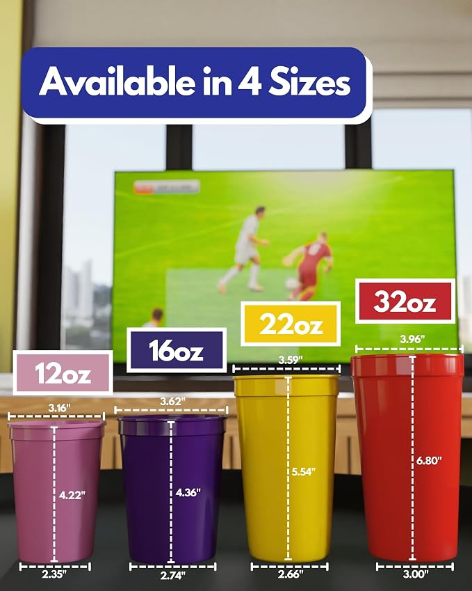 PartyPrints 100 Pack 32 oz Assorted Reusable Blank Plastic Cups, Colored - Image 5