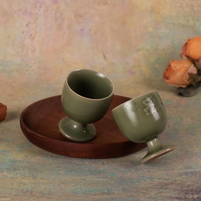 KAMMAK Tea Cup, Porcelain Tea Cups Set, 1.6oz Small Tea Set of 2 - Image 5