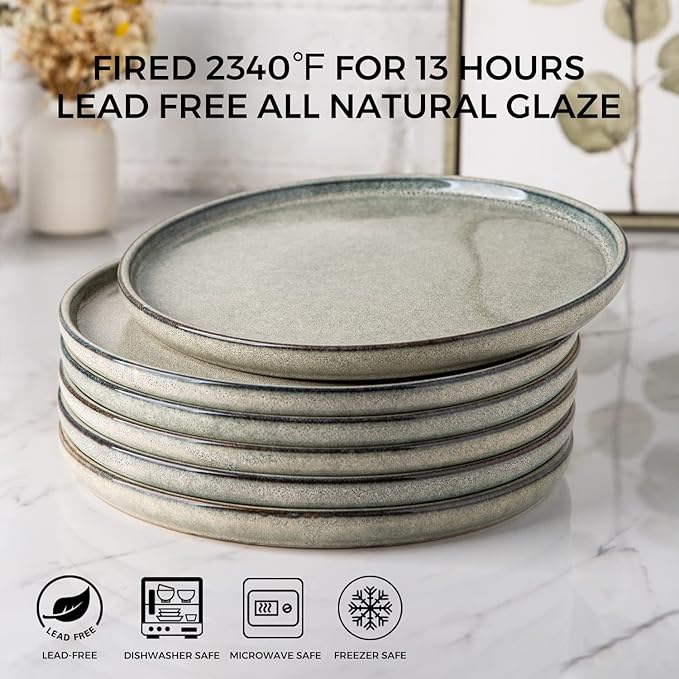 AmorArc Ceramic Plates Set of 6, 8.5 Inch Reactive Glaze Stoneware Plates set, Dessert, Salad, Appetizer, Small Dinner, Microwave, Dishwasher Safe, Scratch Resistant Dishes Set for Kitchen