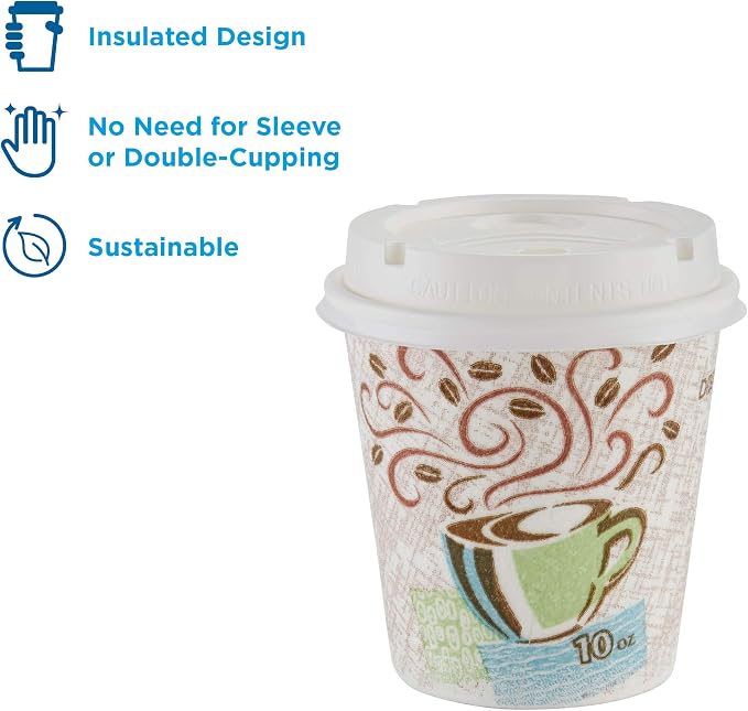 Dixie PerfecTouch 10 oz Paper Coffee Cups and Lids By GP PRO, Coffee Haze Design - Image 2