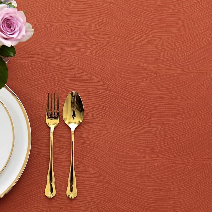 maxmill Jacquard Round Table Cloth Swirl Design Waterproof Antiwrinkle Heavy Weight Soft Tablecloths for Fall Harvest Thanksgiving Dinner Circular Table Cover Dinning Tabletop, Round 70 Inch Rust