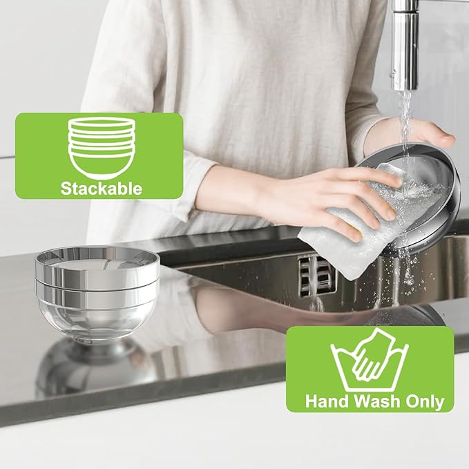 Stainless Steel Bowls Bulk, 20 Pack 5.9in 20.6oz 610ml Medium SUS304 Double Wall Insulated Stackable Metal Cereal Eating Bowl Containers for Restaurant Serving Dishes Salad Ice Cream Soup Rice