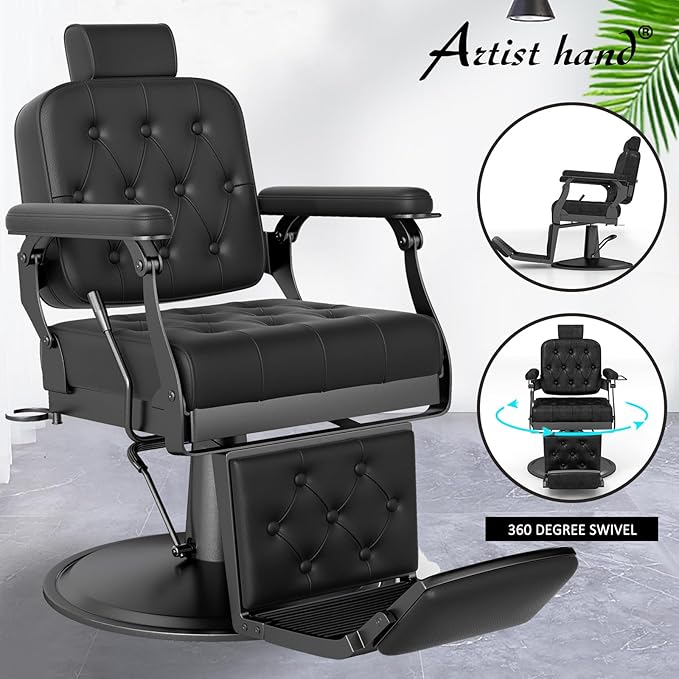 Artist hand Barber Chair Salon Chair Hair Stylist, Hydraulic Barber Chair Heavy Duty, Styling Chairs for Beauty Barbershop, Recline Salon Chair for Hair Stylist