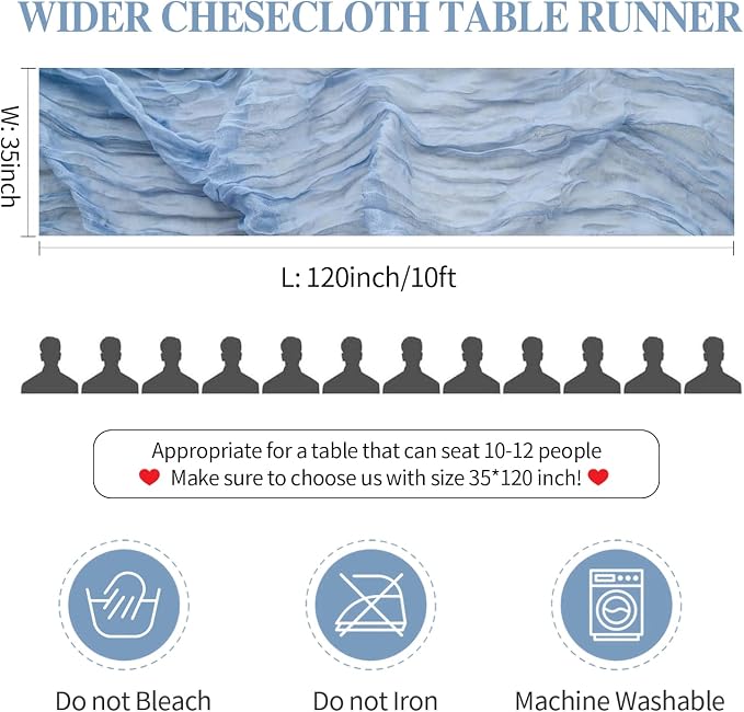 12 Pack Dusty Blue Cheesecloth Table Runners 35x120 Inch, Semi Sheer Boho Gauze - Image 6
