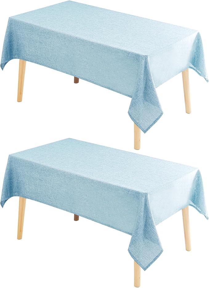 Hiasan 2 Pack Faux Linen Rectangle Tablecloth - Wrinkle and Stain Resistant Washable Table Cloth for Kitchen Dining Room Holiday Table Cover for Dinner, Lux Slate Blue, 60 x 140 Inch