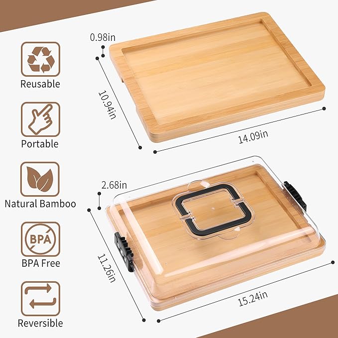 Charcuterie Board with Lid and Handle - Portable Travel Design Bamboo Cheese Board Set with 4 Cheese Tools, Gift for Housewarming, Weddings, Picnics(1 Compartment, Black)