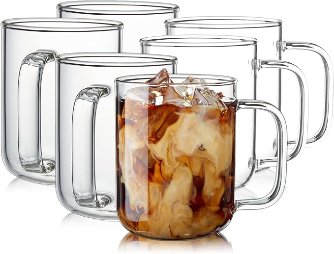 Glass Coffee Mugs, 12 oz iced coffee cups, Glass Mugs by BWODYAY