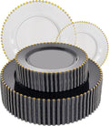 EI 60pcs Clear Black and Gold Plastic Plates Disposable Plates Heavy Duty,10.25" Dinner & 7.5" Dessert Clear Black Plate Perfect Wedding,Party,Birthday,Anniversary,Business Events