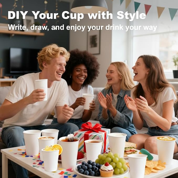 12 oz 300 Pack Disposable Coffee Cups, Bulk White Disposable Paper Cups - Image 9