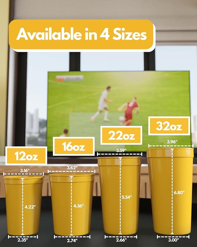 PartyPrints 10 Pack 32 oz Yellow Blank Plastic Cups, Colored Plastic Drinking & - Image 4