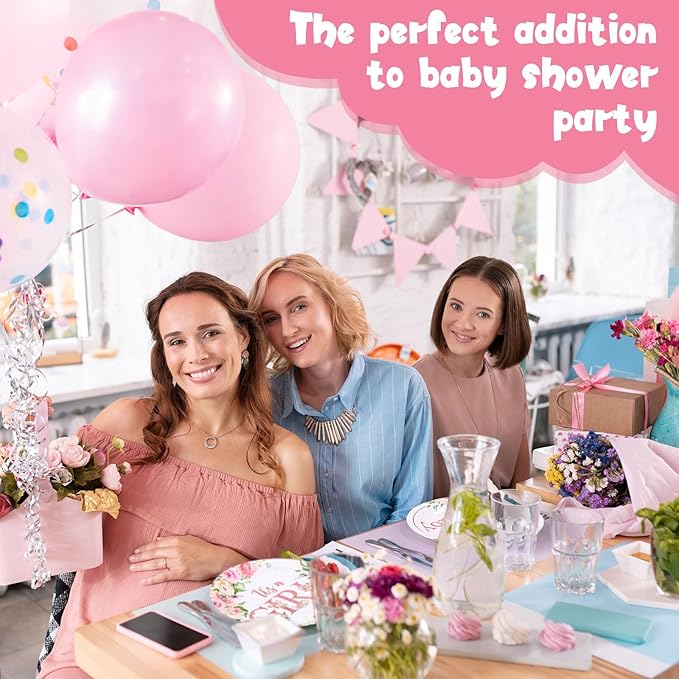 60 Pcs 7 Inch Baby Shower Paper Plates Girl Pink Floral Baby Shower Plates Decorations Sweet Tableware It's a Girl Party Supplies Favors for Gender Reveal Theme Party