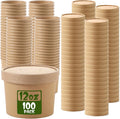 Fulmoon 100 Pack Paper Soup Containers with Lids Disposable Paper Food Containers with Vented Lid Kraft Ice Cream Cake Dessert Cups Soup Bowl for Party Hot Food Fruit Microwave(12 oz,Brown)