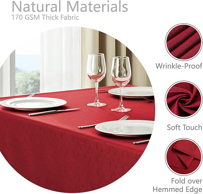 Rectangle Tablecloth Waterproof 60x104 inch Linen Textured Table Cloth Stain and Wrinkle Resistant Washable, Decorative Fabric Table Cover for Dining, Party and Camping, Red
