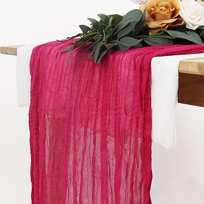 FUHSY Cheesecloth Pink Table Runner 10FT Rustic Cheese Cloth Table Runner Boho Gauze Tables Runners Long Hot Pink Runners for Tables Sheer Cheesecloths for Party Wedding Bridal Shower Decoration