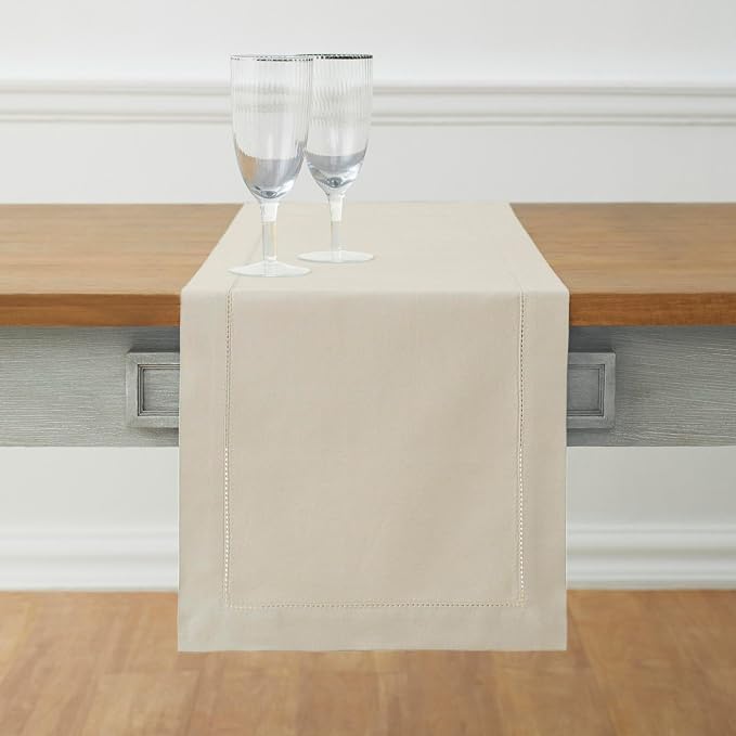 Solino Home Cotton Linen Dining Table Runner Linen Hemstitch, 14 x 132 in | by SolinoHome