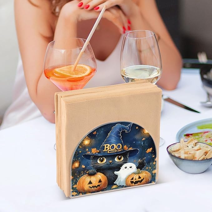 Cat Pumpkin Ghost Napkin Holder for Table Kitchen Decor Acrylic Paper Napkin Holders for Tissue Dining Room Indoor Outdoor Party Holiday Accessories