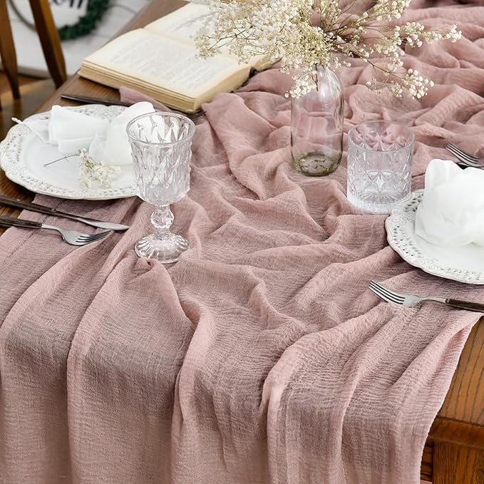 Artoid Mode Boho Cheesecloth Gauze Dusty Pink Wedding Table Runner, 120 Inch by ArtoidMode