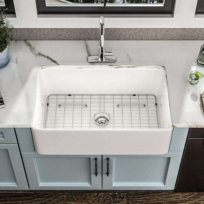 30 Farm Sink White - Fulorni 30"x20" Farmhouse Kitchen Sink Flat Apron Front White Ceramic Porcelain Fireclay Deep Single Bowl Farmer Style Kitchen Basin